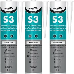 Bond It S3 Sanitary Silicone Sealant EU3 White, 310ml (Pack of 3)