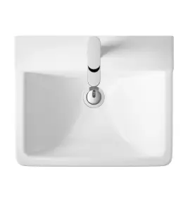 Alba Soft Square Ceramic Basin and Semi Pedestal, 550mm - Balterley