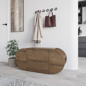 Decortie Modern Pozy Shoe Bench Storage Dark Oak Effect 110(W)cm Oval Shape 3-Door Minimal Organiser for Office, Hallway