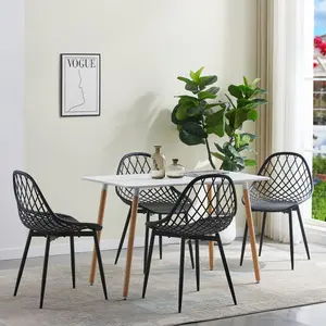 Dining Chair Plastic Seat with Sturdy Metal Legs (Set of 4) Black