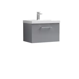 Wall Hung 1 Drawer Vanity Unit & Mid-Edge Ceramic Basin, Satin Grey, 600mm