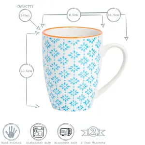 Nicola Spring - Nicola Spring - Hand-Printed Mug - 330ml - Blue