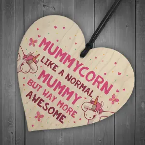 Funny Mummycorn Wooden Heart Gift For Mummy Birthday From Daughter Son Keepsake