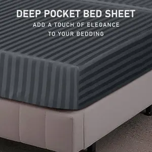 Hotel Quality Stripe Fitted Sheet Extra Deep 40cm Elastic Corners Single Double King Super king Mattress sheets