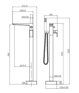 Aquarius Hydro Floor Mounted Bath Shower Mixer Tap inc Kit Matt Black