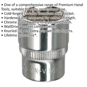 High-Quality 14mm Forged Steel Drive Socket with Polished Chrome Finish