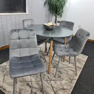 Dining Table Set Of 4 Round Grey Dining Table And 4 Grey Velvet Tufted Chairs For Kitchen Room Dining Room