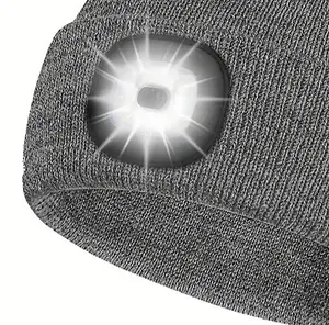 Grey LED Light Up Beanie Hat Rechargeable Adult Running Hat 50 Lumens 30M Range