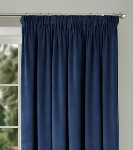 Home Curtains Montreal Super Soft Velour Fully Lined 90w x 84d" (229x213cm) Navy 3" Pencil pleat Curtains (PAIR)