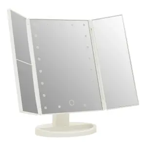 Interiors by Premier Portable Tri Fold White Led Table Mirror, Tri Fold Design Table Mirror, Versatile Small Table Mirror