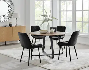 Furniturebox UK Santorini Brown Round Round Dining Table And 4 Black Pesaro Black Leg Chairs