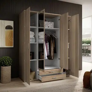 Elegant KARL 4-Door Wardrobe with Mirror W1592mm H1960mm D535mm - Oak Sonoma, Spacious Storage, Modern Design