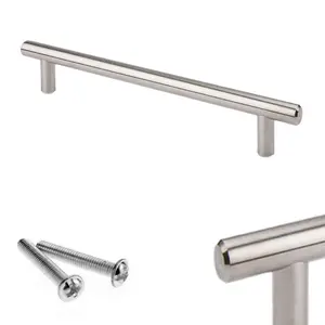 Kitchen Cupboard T-Bar Brushed Steel Furniture Cabinet Handles 64mm (Pack of 1)