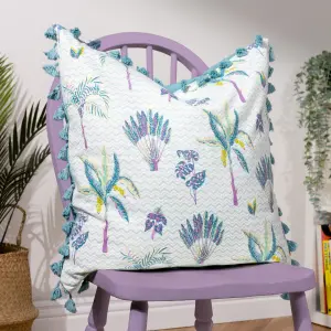 furn. Chamae Floral Tasselled 100% Cotton Feather Filled Cushion