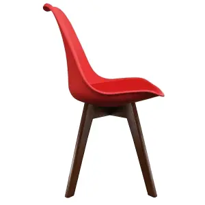 Soho Red Plastic Dining Chair with Squared Dark Wood Legs