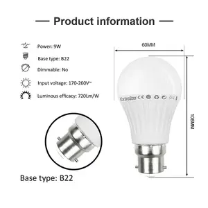 ExtraStar 9W LED Ball Bulb B22 Warm White 3000K pack of 10