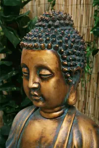 Primrose Golden Buddha Water Feature with Lights & Spinning Ball Indoor Outdoor Use H93cm