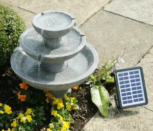 Primrose Hatfield Solar Powered 3 Tier Cascading Grey Outdoor Stone Effect Water Feature 42cm