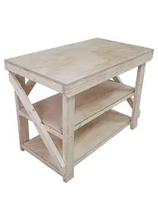 Wooden workbench, superior strength 18mm plywood top (H-90cm, D-70cm, L-180cm) with double shelf