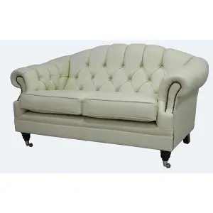 Chesterfield Handmade 2 Seater Sofa Settee Cream Real Leather In Victoria Style