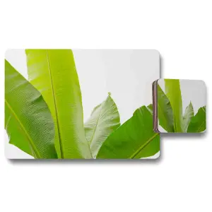 Green Leaves On White Placemat & Coaster Set / Default Title