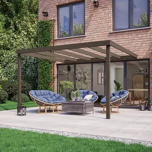 Wall Mounted Box Pergola - Wood - L420 x W480 x H270 cm - Rustic Brown