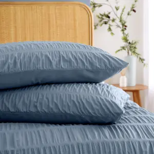 Catherine Lansfield Bedding Seersucker Embellished Duvet Cover Set with Pillowcases Lansfield Blue