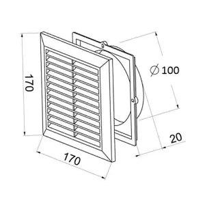 170 mm x 170 mm Silver Matt Air Vent Grille for 100 mm Round Duct Hose Pipe Connection