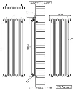 Right Radiators 1500x560 mm Vertical Traditional 2 Column Cast Iron Style Radiator Anthracite