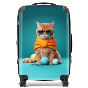 Cat In Glasses With Balls Of Wool Suitcase - Medium