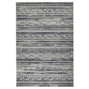 Modern Striped Easy to Clean Grey Contemporary Rug for Dining Room-80cm X 140cm