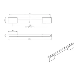 Thin Rectangular Bar with Recessed Plinths 160mm Centres Polished Satin Chrome