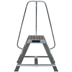 1m Heavy Duty Double Sided Fixed Step Ladders Safety Handrail & Wide Platform