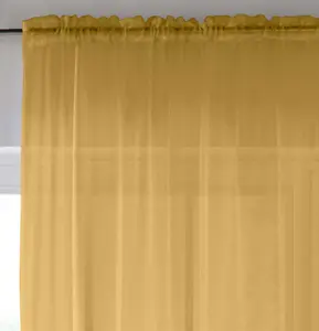 Sheer Gold Plain Woven Voile Slot Top Curtain Panel Pair (57x48") 145x122cm