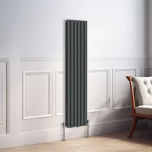 Right Radiators 1600x354mm Vertical Double Oval Column Designer Radiator Anthracite