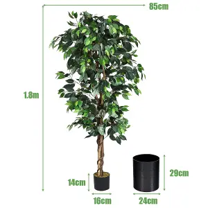 Costway 180cm Ficus Tree Artificial Plant Decorative Plant Artificial Tree Houseplant