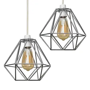 ValueLights Diablo Silver Ceiling Pendant Shade and B22 Pear LED 4W Warm White 2700K Bulb