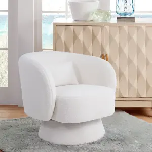 Off-White Upholstered Swivel Chair with Pillow for Living Room,Bedroom