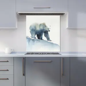 Polar Bear Watercolour Premium Glass Kitchen Splashback W600mm x H650mm