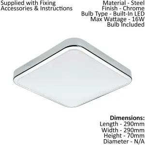 2 PACK Wall Flush Ceiling Light IP44 Bathroom Chrome Shade White Plastic LED 16W