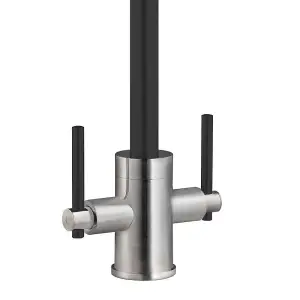 Cookology LIVORNO Mixer Tap for Kitchen with Twin Lever - Brushed Black