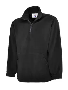 Uneek - Unisex Premium 1/4 Zip Micro Fleece Jacket - Half Moon Yoke - Black - Size XS