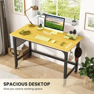 COSTWAY Mobile Computer Desk 120cm Home Office Desk w/ Lockable Wheels