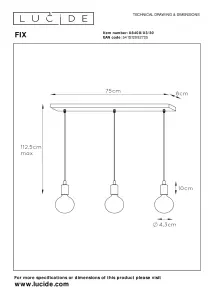 Lucide Fix Modern Bar Pendant Light - 3xE27 - Black