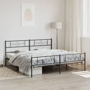 Berkfield Metal Bed Frame with Headboard and Footboard Black Super King Size