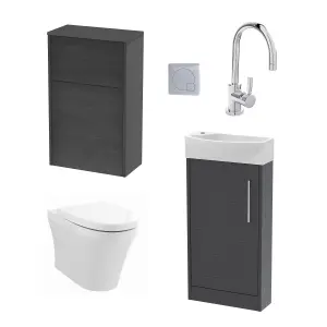 Cloakroom Suite - Right Hand 440mm Vanity, WC Unit, Toilet and Tap - Graphite