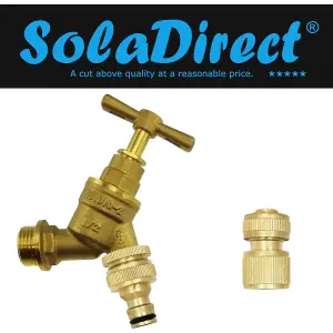 Outdoor Garden Tap with Hose Pipe Quick Connector, Solid Brass Set, 1/2" BSPM Inlet BIB Water Tap and Matching 1/2" Hose Connector