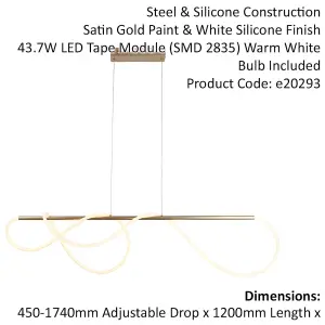 Satin Gold Modern Linear Ceiling Pendant Light - Integrated LED Tape Module