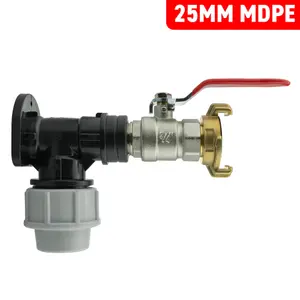 25mm waterpipe mdpe back/wall plate with full flow valve+geka type brass claw fitting hose connector