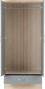 Nevada 2 Door 1 Drawer Wardrobe in Grey  Light Oak Effect Veneer